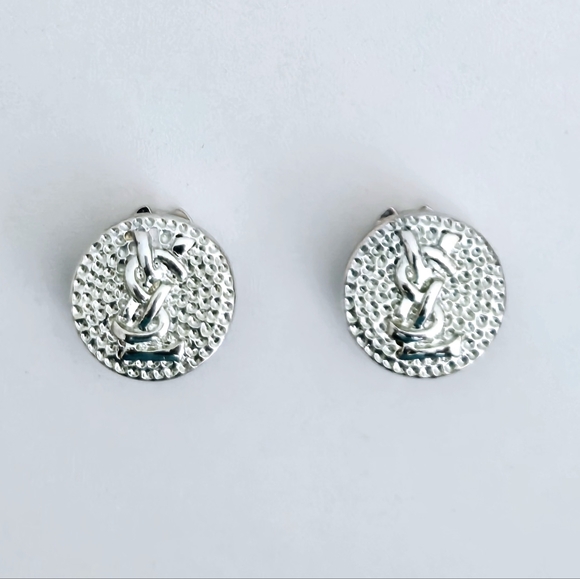 Yves Saint Laurent Silver Hammered Metal Earrings - Picture 4 of 6